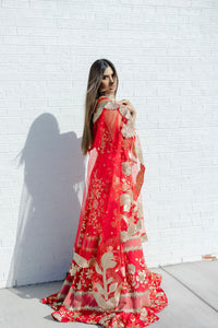 BRIELLA Red and Gold Sequin Lehenga Set