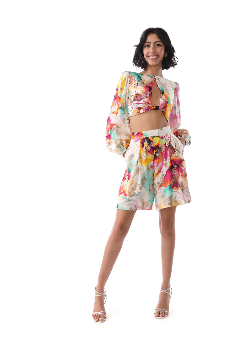 NOORA Twist Front Floral Lehenga Top