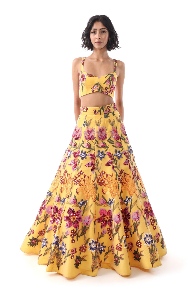 DEEPTI Yellow Floral Lehenga Skirt