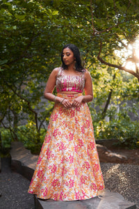 AGNI Yellow and Pink Lehenga Skirt