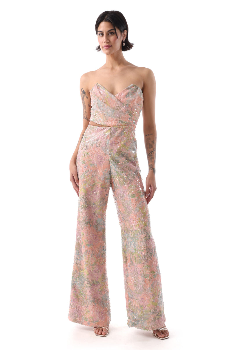 FIRA Pastel Floral Sequin Jumpsuit
