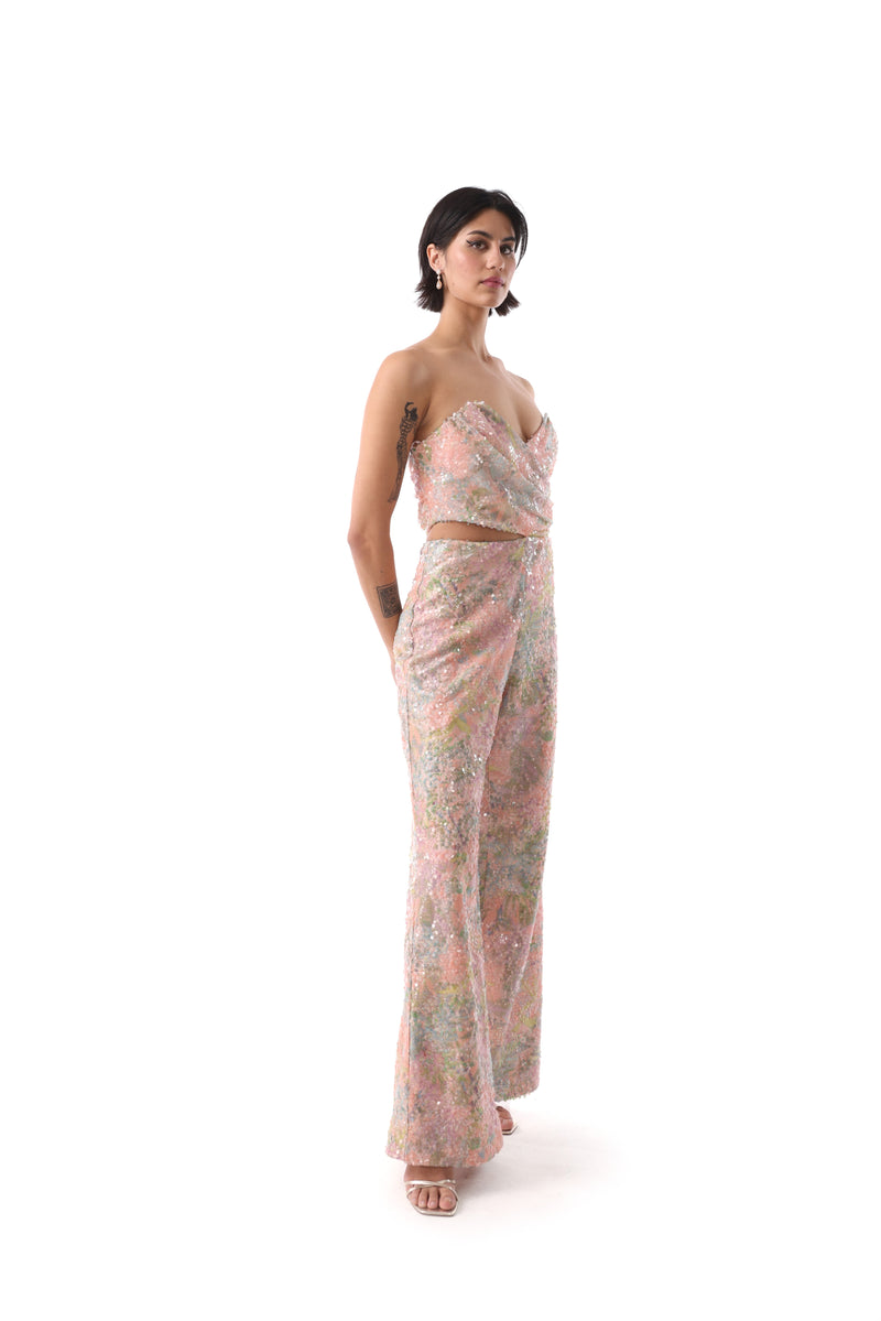 FIRA Pastel Floral Sequin Jumpsuit