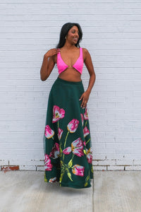 NIAVA Green and Pink Floral Lehenga Skirt