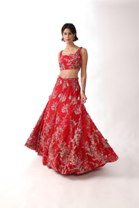 ISHITA Pink and Red Bridal Lehenga Set