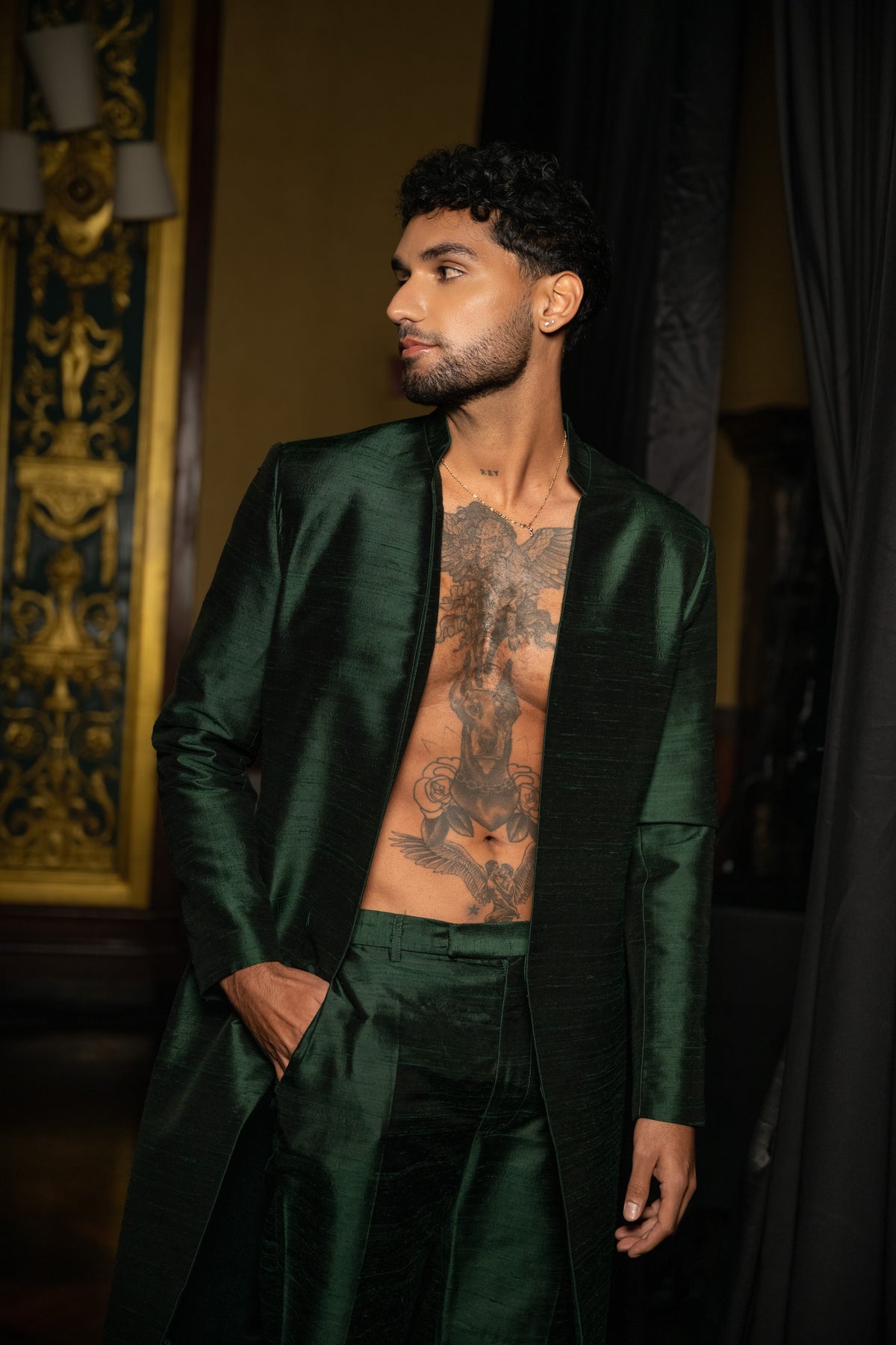 JABAR Green Silk Sherwani