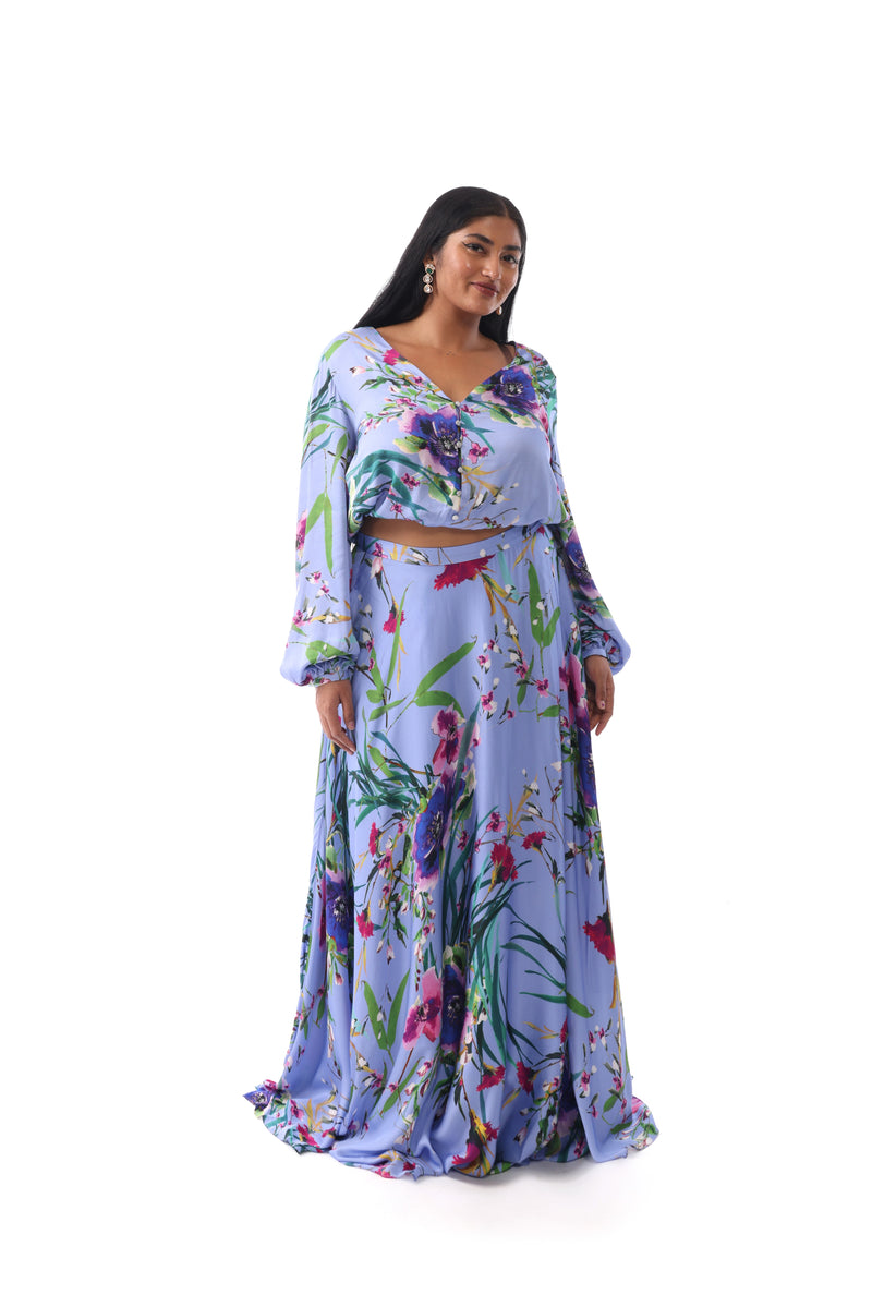 VISCALA Floral Bishop Sleeve Button Top