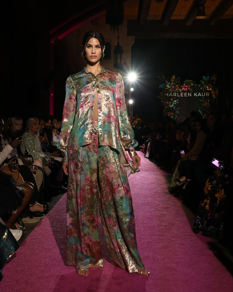 MIRAKI Wide-Leg Green, Pink and Gold Pant