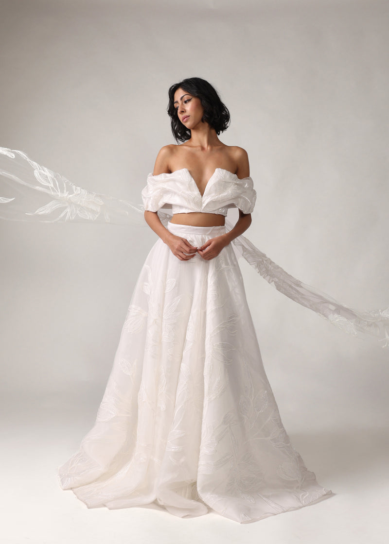 LIANA Rafia White Bridal Lehenga Dress