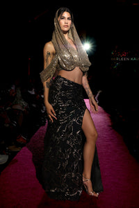 MELIA Black and Gold Mermaid Slit Skirt