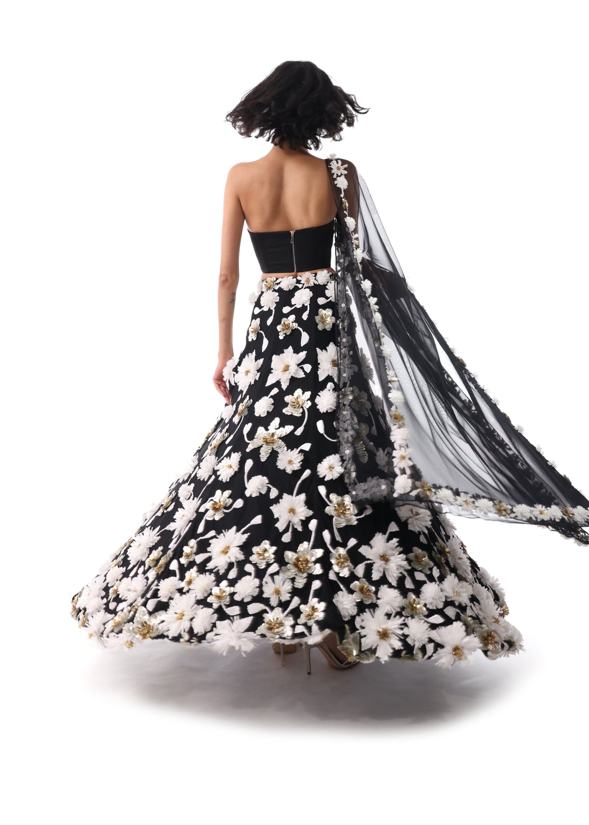 MARIAH Black and White Floral Lehenga Set