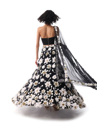 MARIAH Black and White Floral Lehenga Set