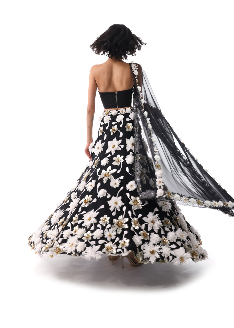 MARIAH Black and White Floral Lehenga Set