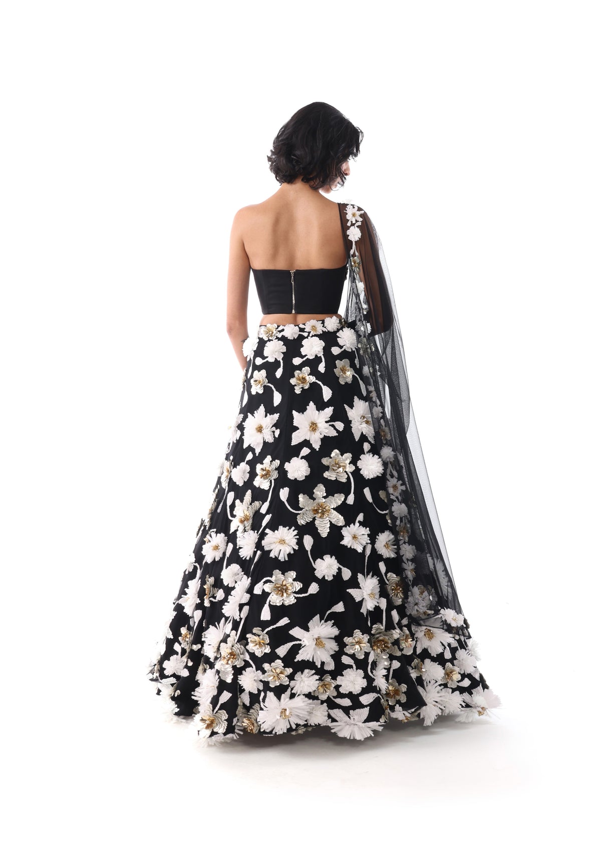 MARIAH Black and White Floral Lehenga Set
