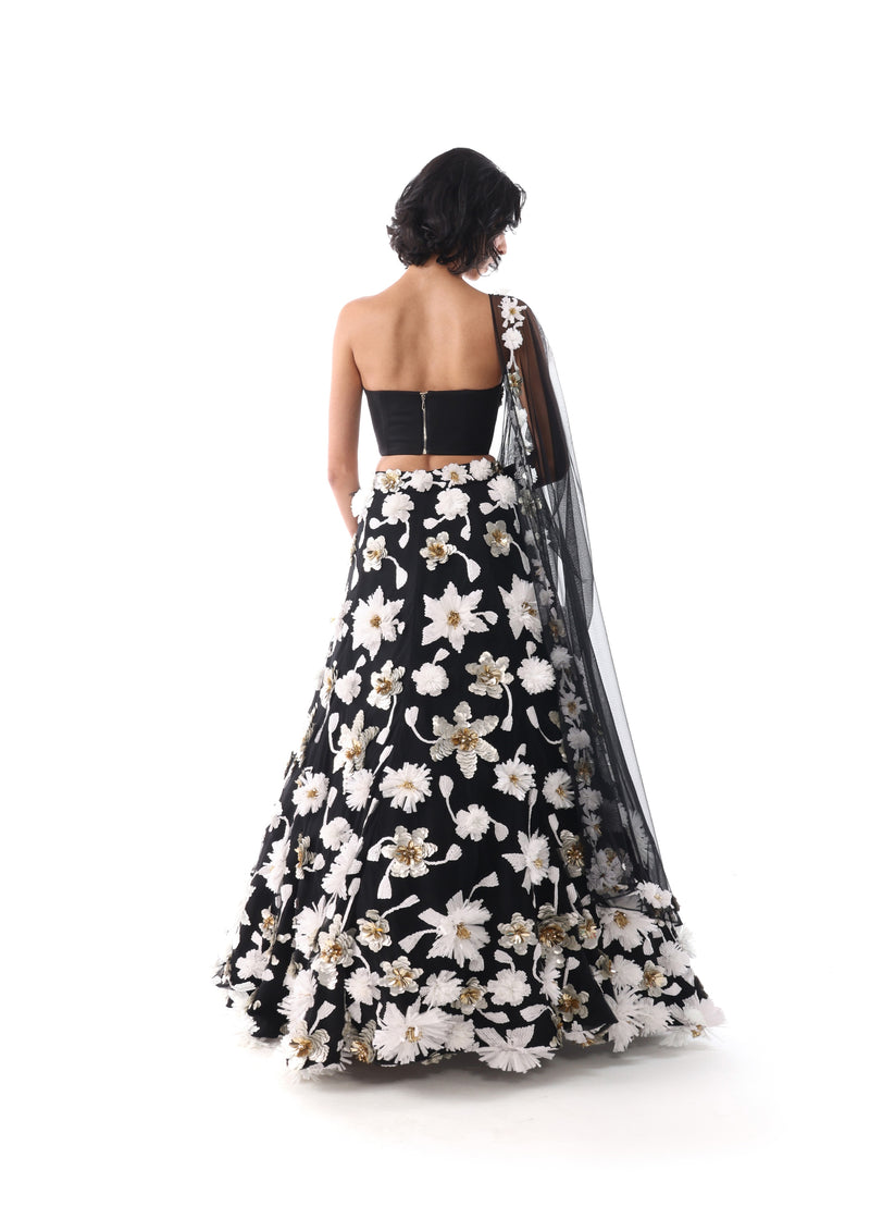 MARIAH Black and White Floral Lehenga Set