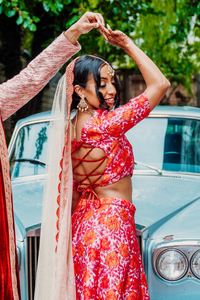 MEHRA Red Floral Lehenga Top