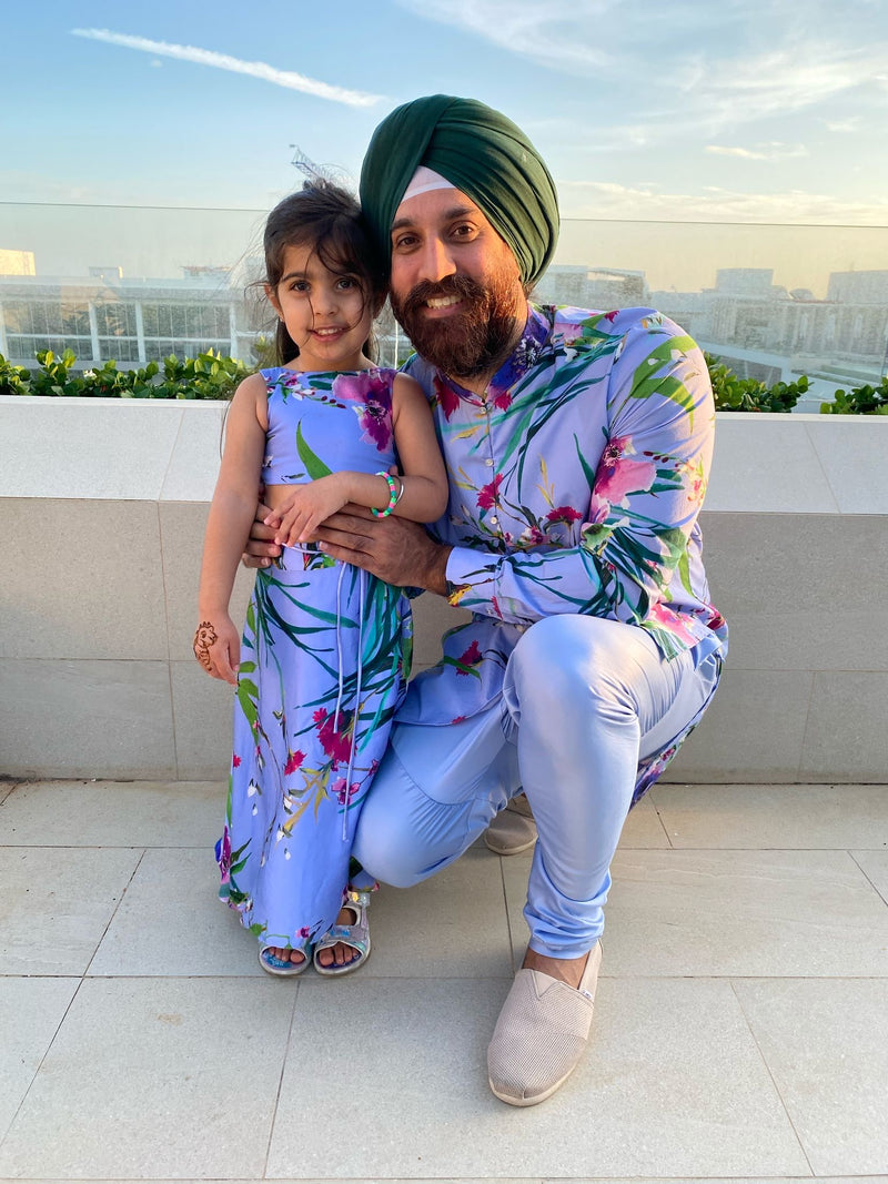 PRISCILLA Periwinkle Floral Kids Lehenga Top