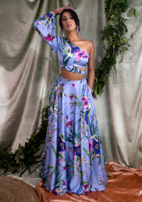 Barkha Top and Janisha Skirt in Periwinkle and Purple Floral Print