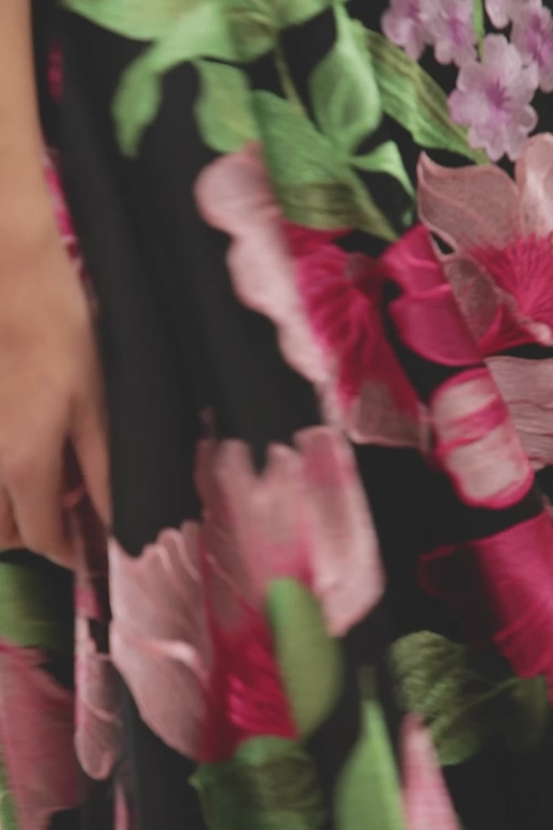 ALEERA Black and Pink Embroidered Floral Lehenga Top