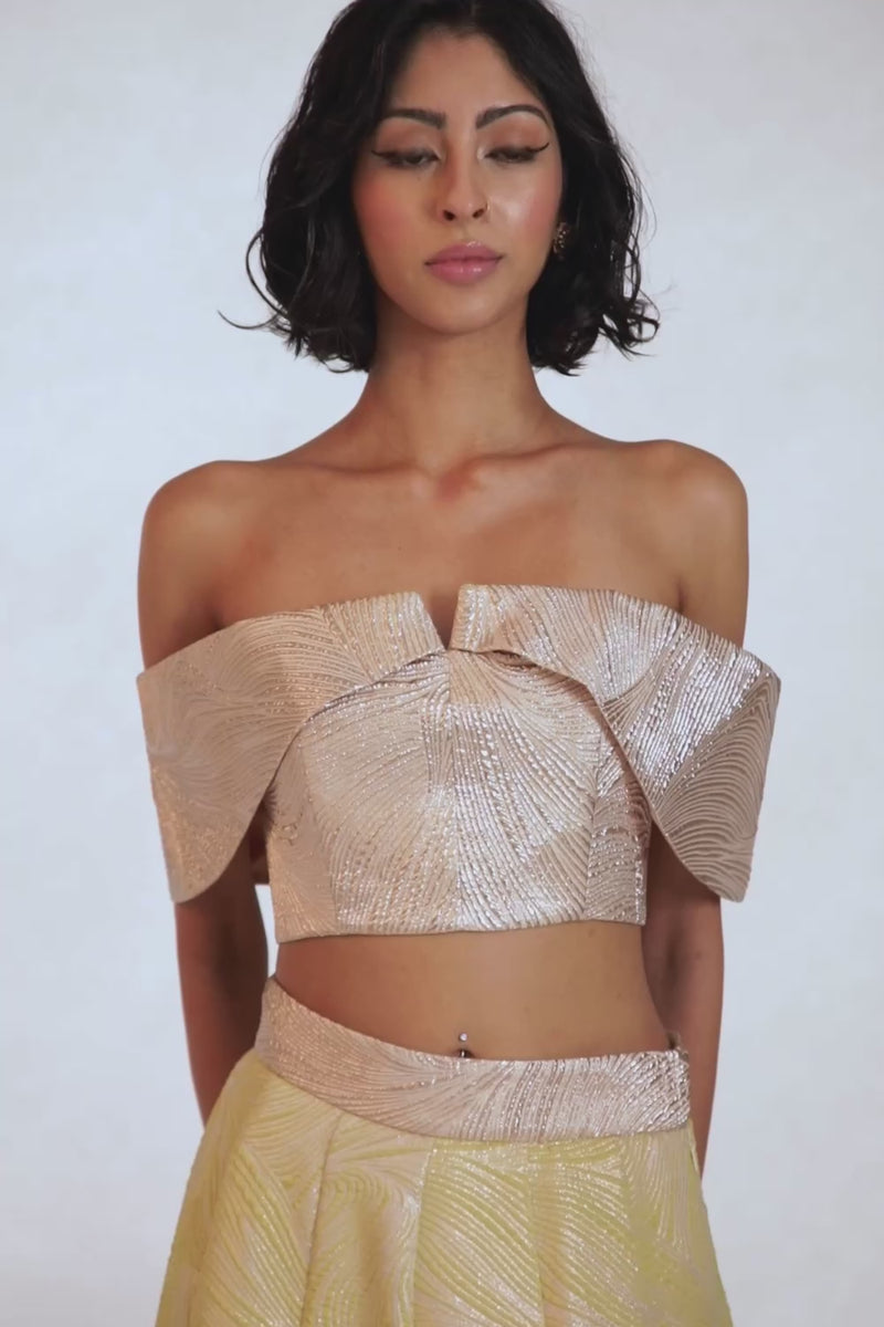 SORAYA Pale Yellow and Bronze Lehenga Top