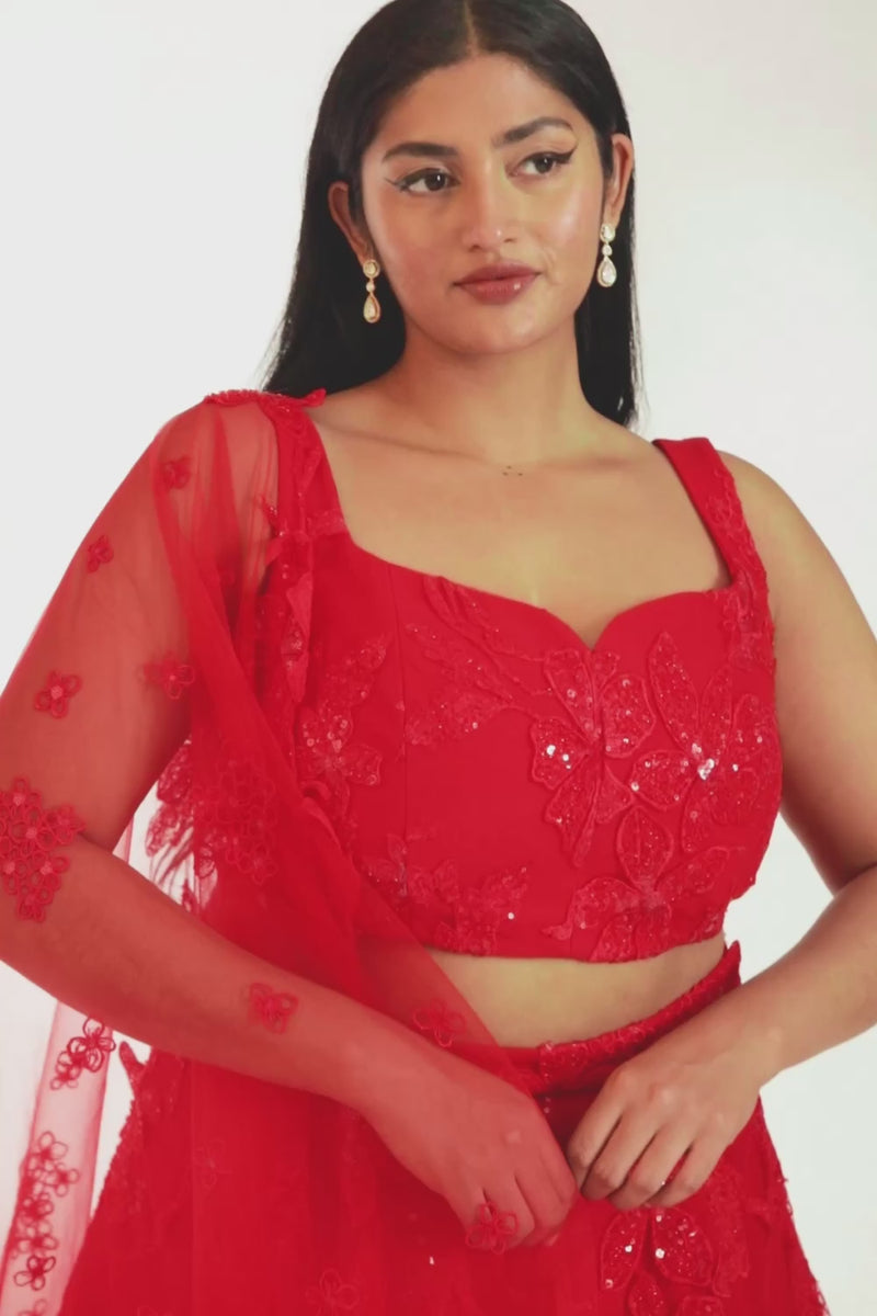 NATASHA Red Beaded Bridal Lehenga Set