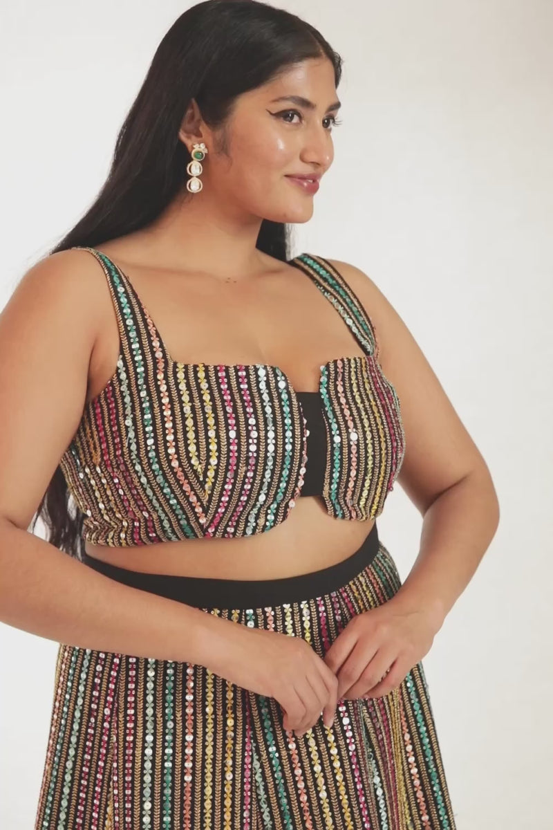 BLANCA Black Multicolor Crop Top