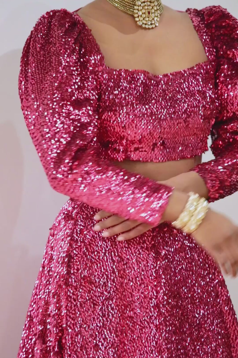FLORA Metallic Pink Lehenga Top