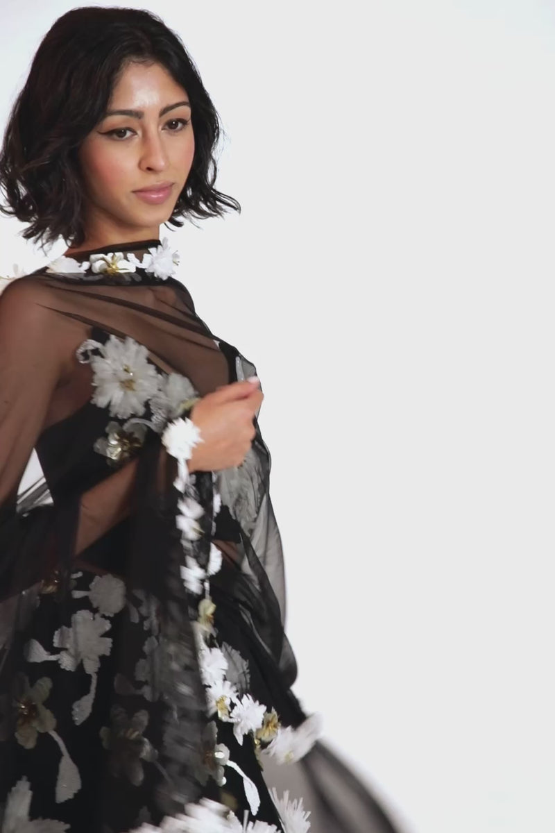 AZIA Black and White Floral Lehenga Bustier Top