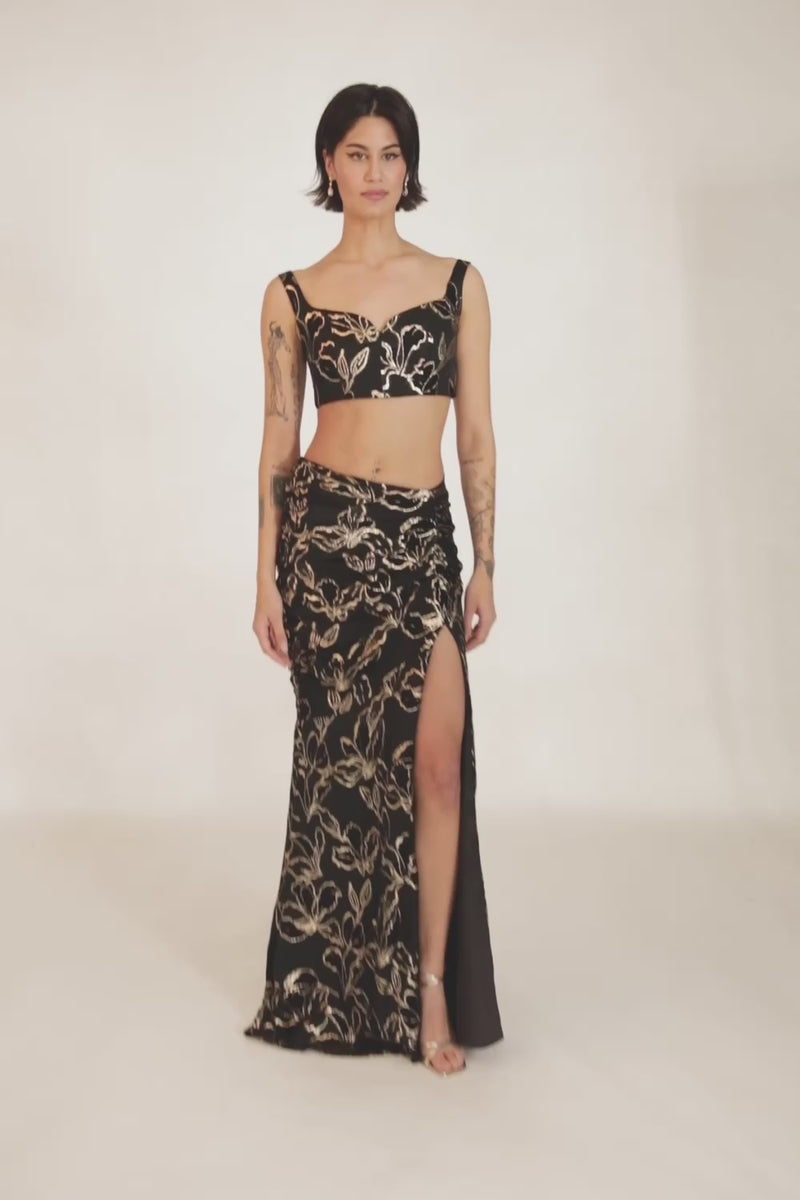 REVA Black and Gold Floral Lehenga Top