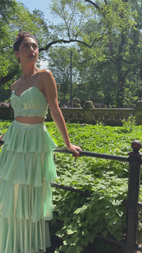 jetta in the green metallic chiffon chanelle top and vahina tiered skirt