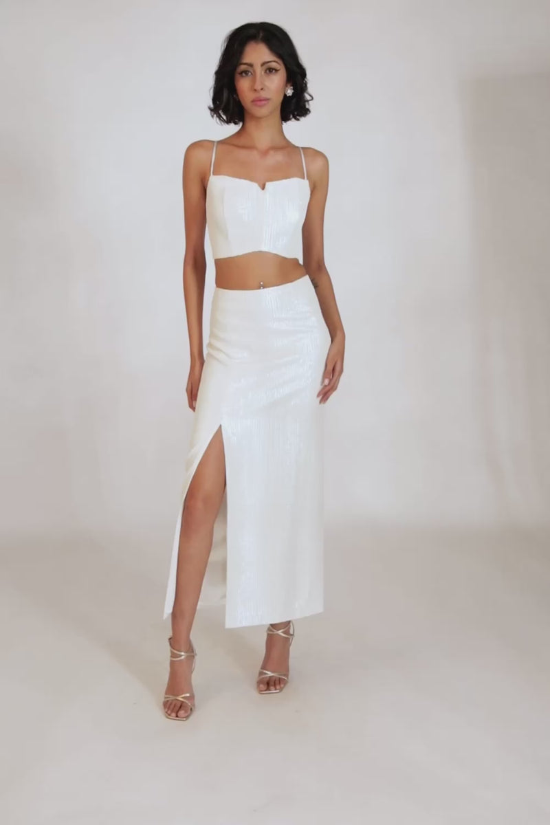 CHEYENNE White Sequin Midi Skirt