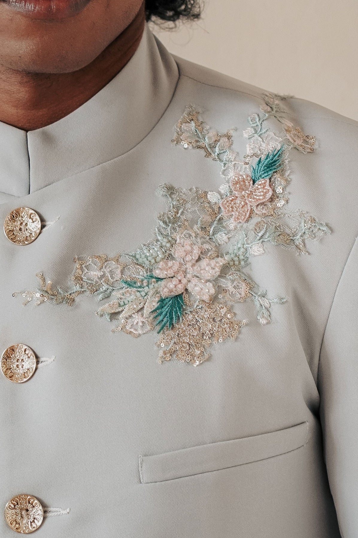 RIYAN Embroidered Sage Green Sherwani Jacket