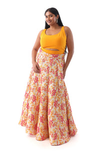 AGNI Yellow and Pink Lehenga Skirt