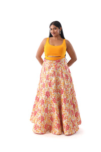 AGNI Yellow and Pink Lehenga Skirt