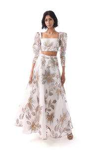 SUSHMA White and Gold Floral Lehenga Set