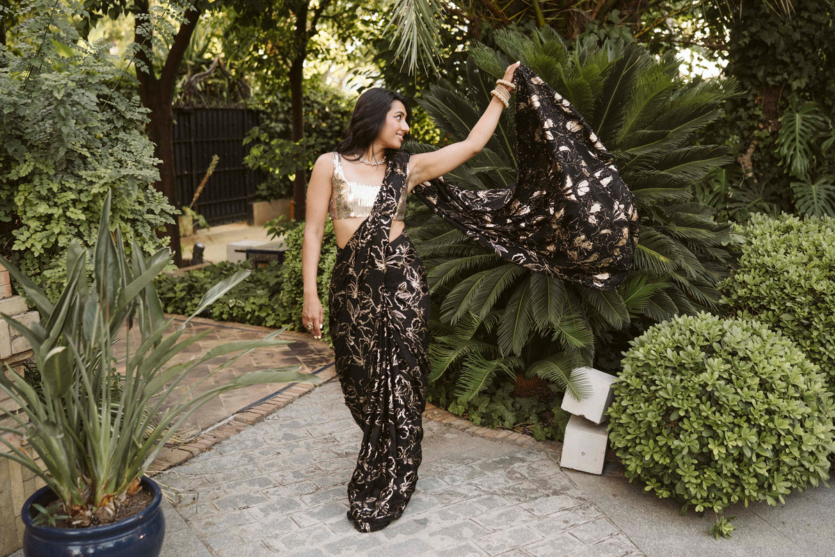 KANI Black and Gold Pre-Stitched Sari
