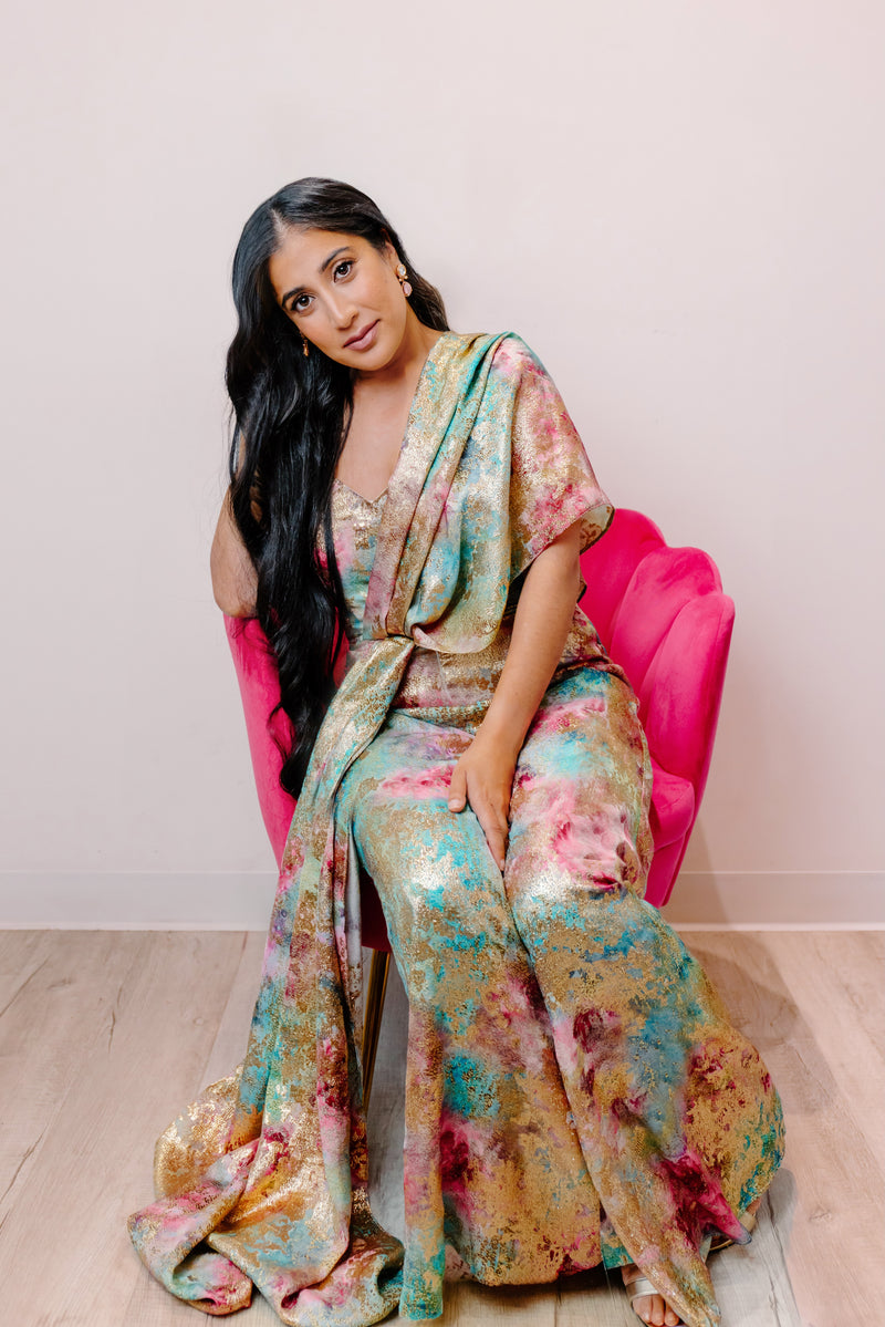 YASMIN Metallic Sari Jumpsuit
