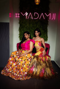PENELOPE Yellow and Pink Floral Lehenga Skirt