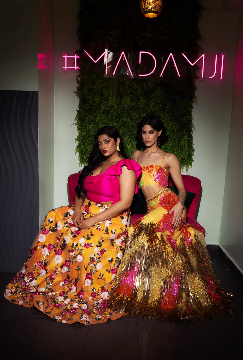 PENELOPE Yellow and Pink Floral Lehenga Skirt