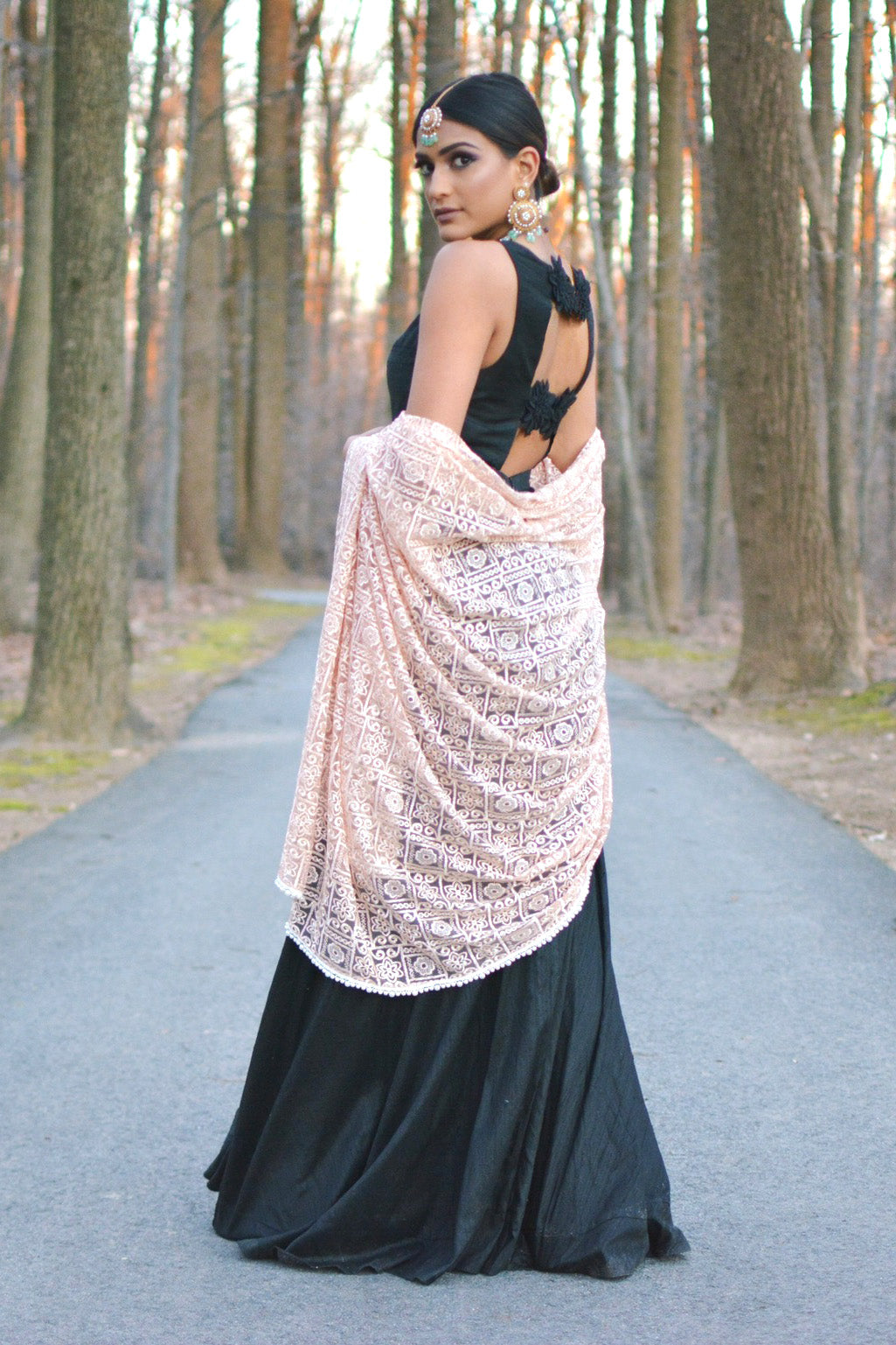 SARINA Floor Length Silk Dress in Black - Back View - Harleen Kaur Womenswear - Sample Sale