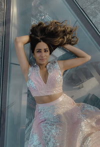 Michelle in the Pink and Silver Sequin Ombre Pari Top - Harleen Kaur 