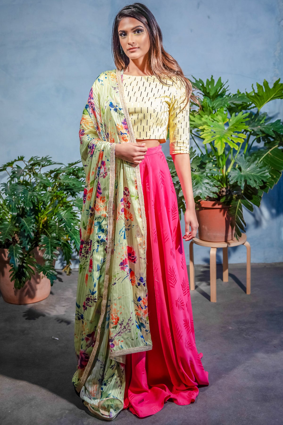 ANISHA Palm Cupro Skirt in Pink - Front View - Harleen Kaur