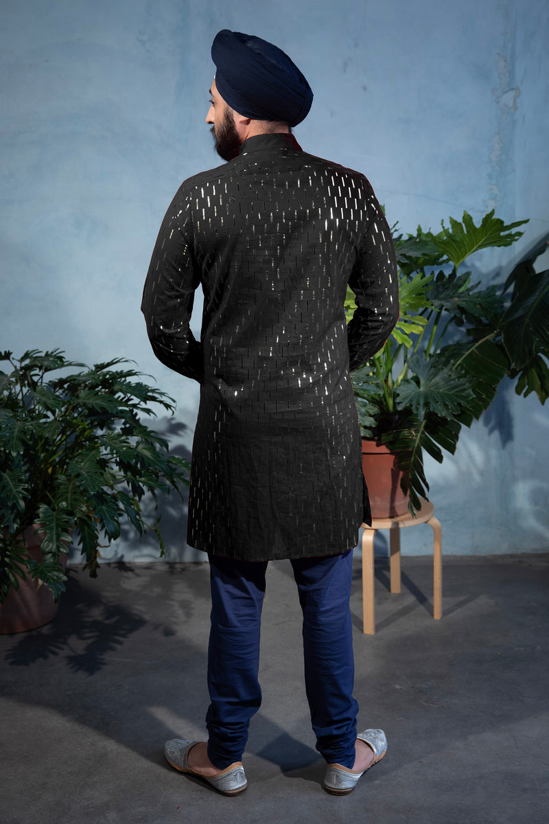SUMEET Foiled Cotton Shirt in Black - Back View - Harleen Kaur