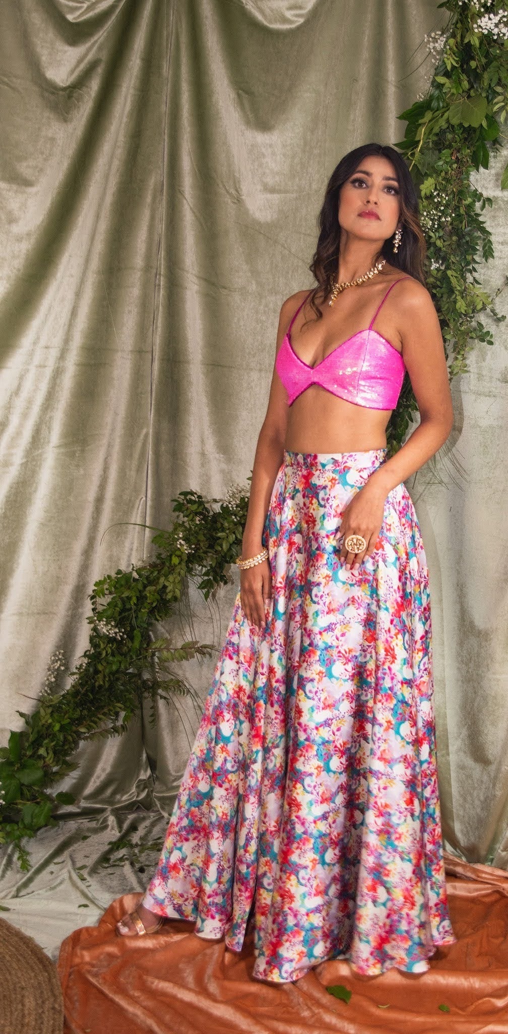 KIANA Teal Watercolor Floral Lehenga Skirt HarleenKaur