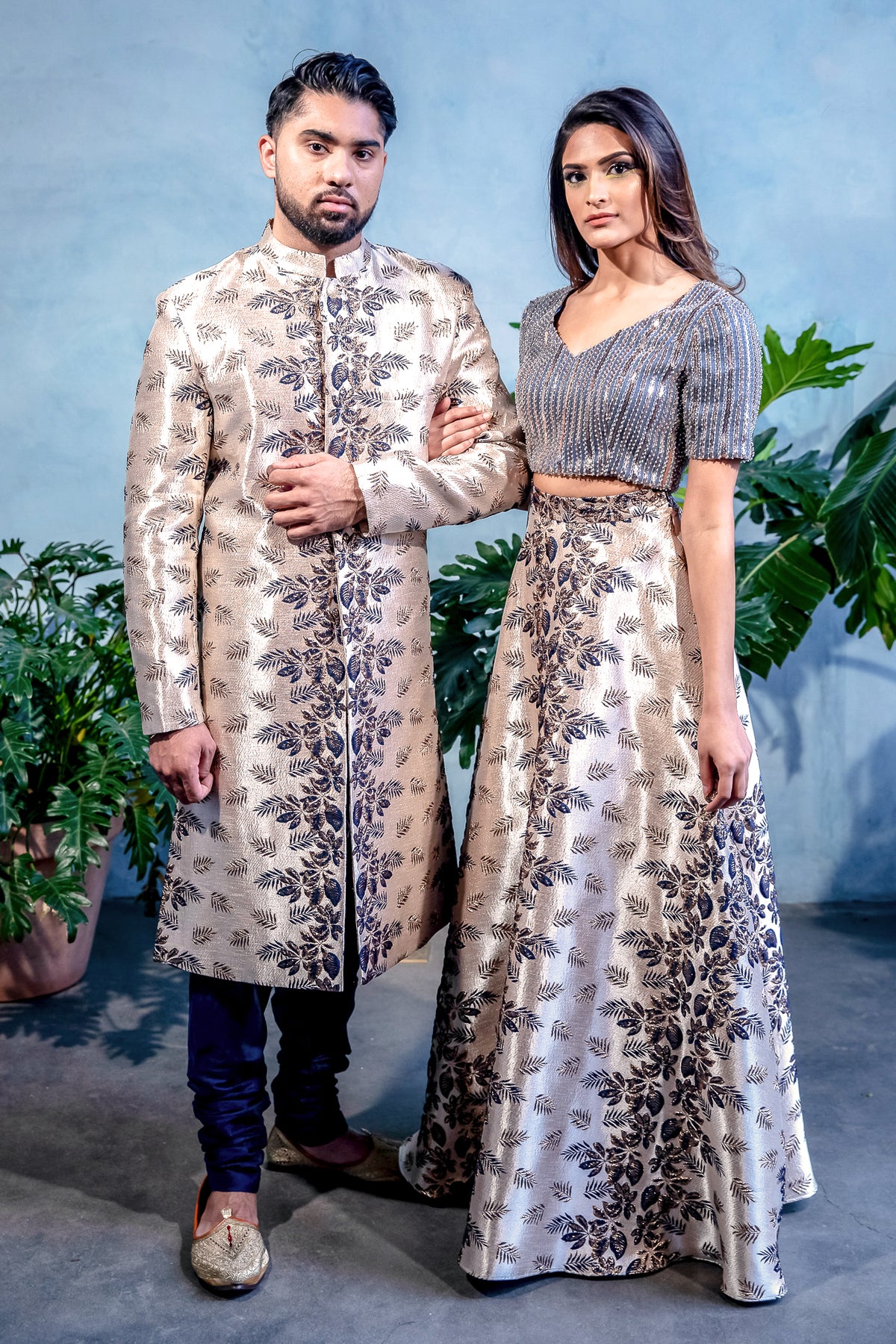 NEELA Palm Jacquard Skirt Metallic Skirt - Front View - Harleen Kaur - Ethically Made Womenswear