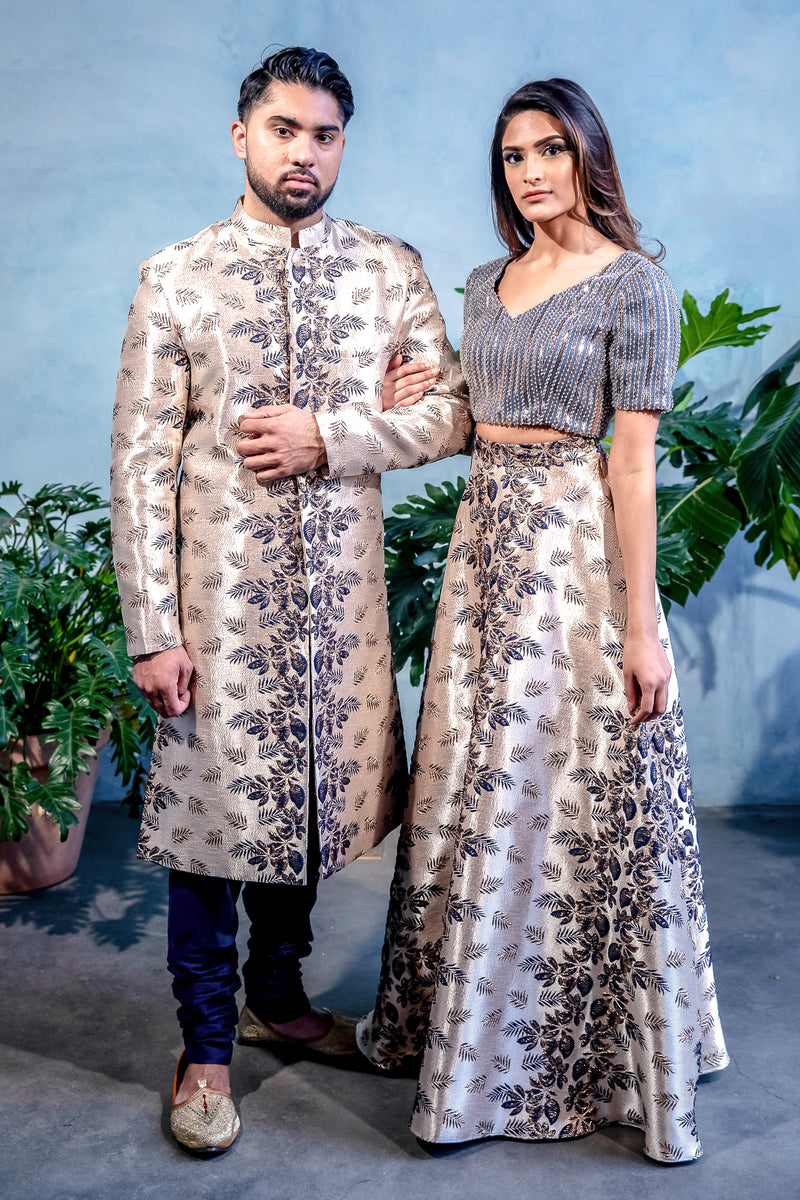 NEELA Palm Jacquard Skirt Metallic Skirt - Front View - Harleen Kaur - Ethically Made Womenswear