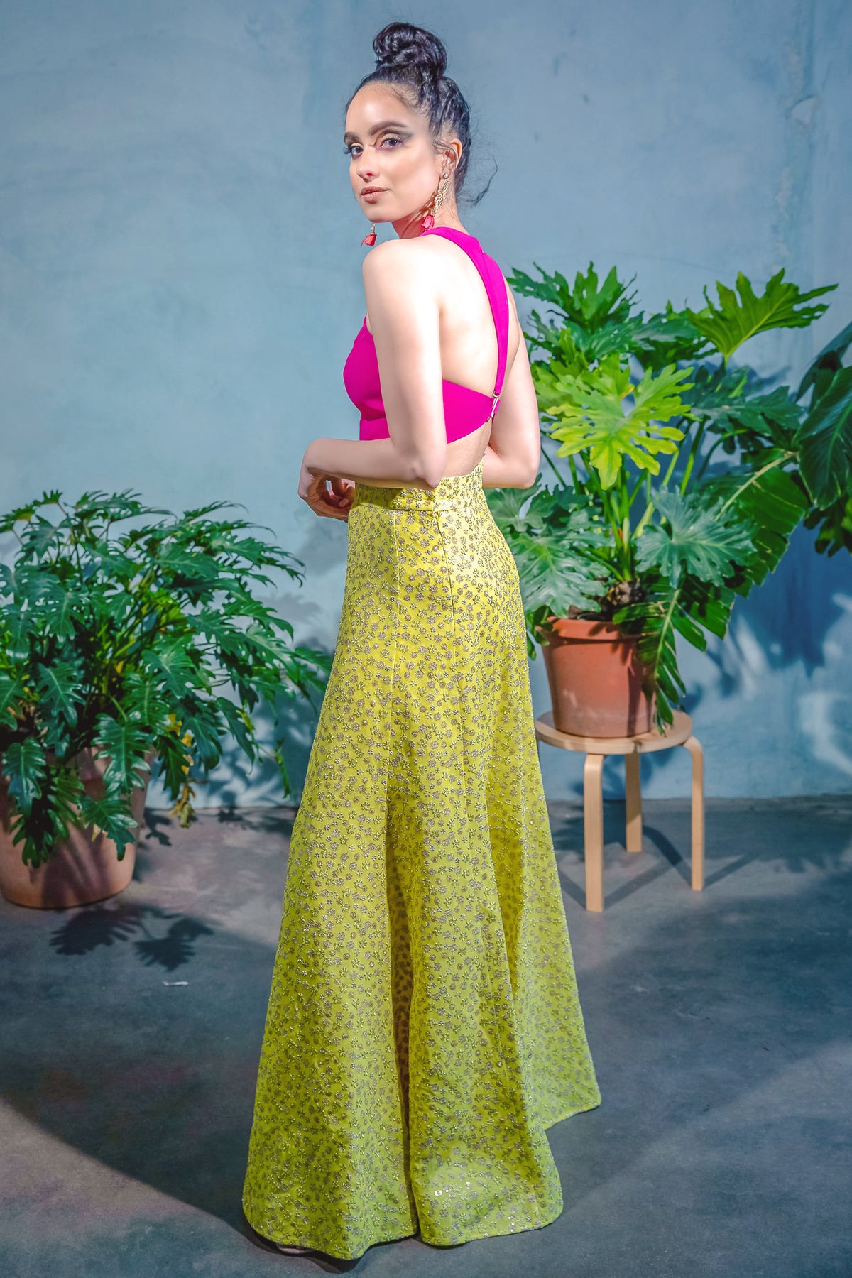 DIVYA Microfloral Embroidered Lehenga Skirt - Side View - Harleen Kaur - Modern Indian Womenswear