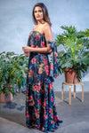 LAYLA Metallic Satin Skirt in Navy Floral - Side View - Harleen Kaur
