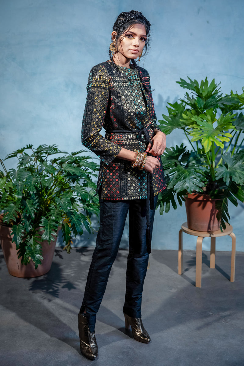 FARIA Dark Geo Jacquard Blazer - Side View - Harleen Kaur