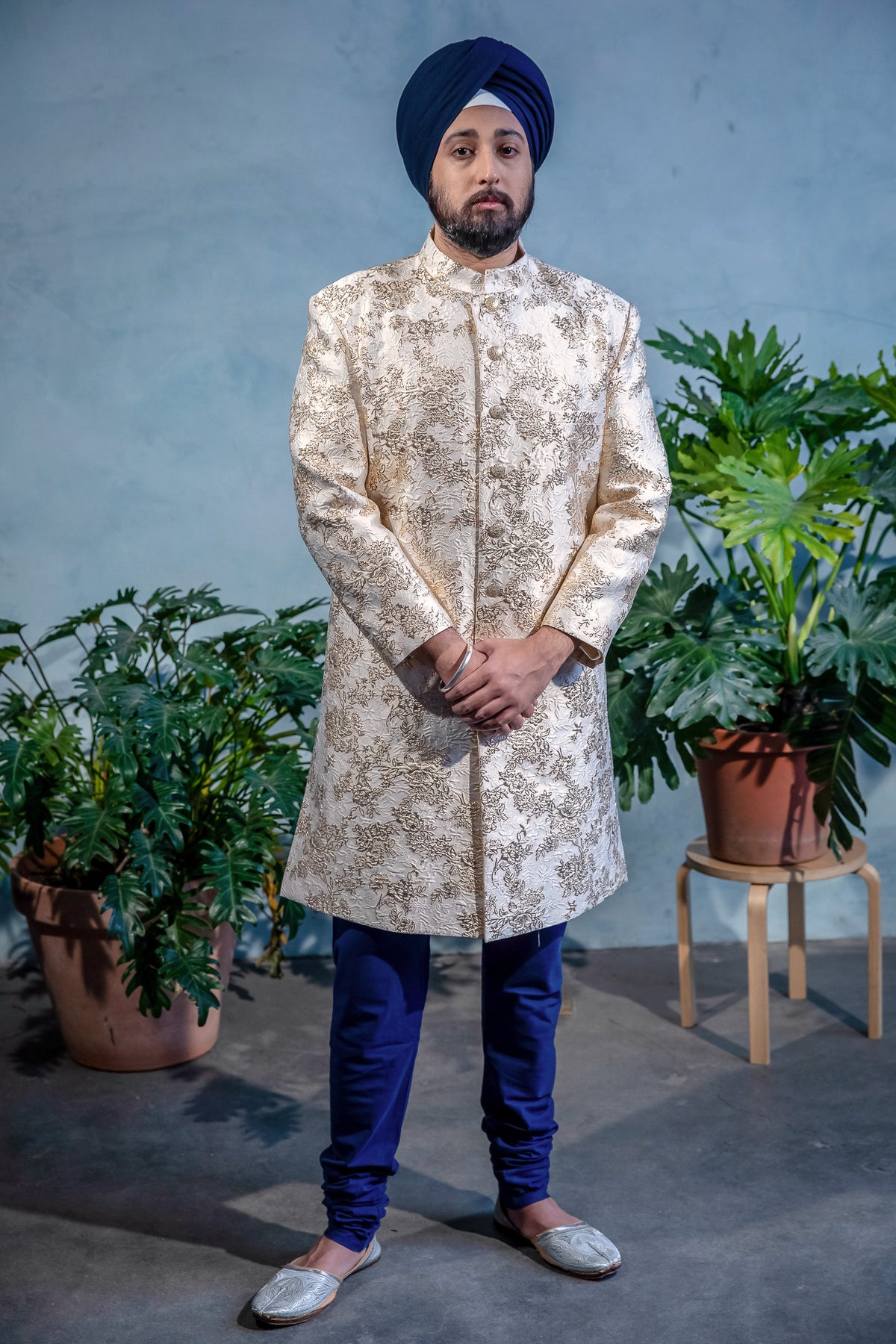 VIRSA Pastel Jacquard Sherwani Jacket - Front View - Harleen Kaur Menswear - Sample Sale