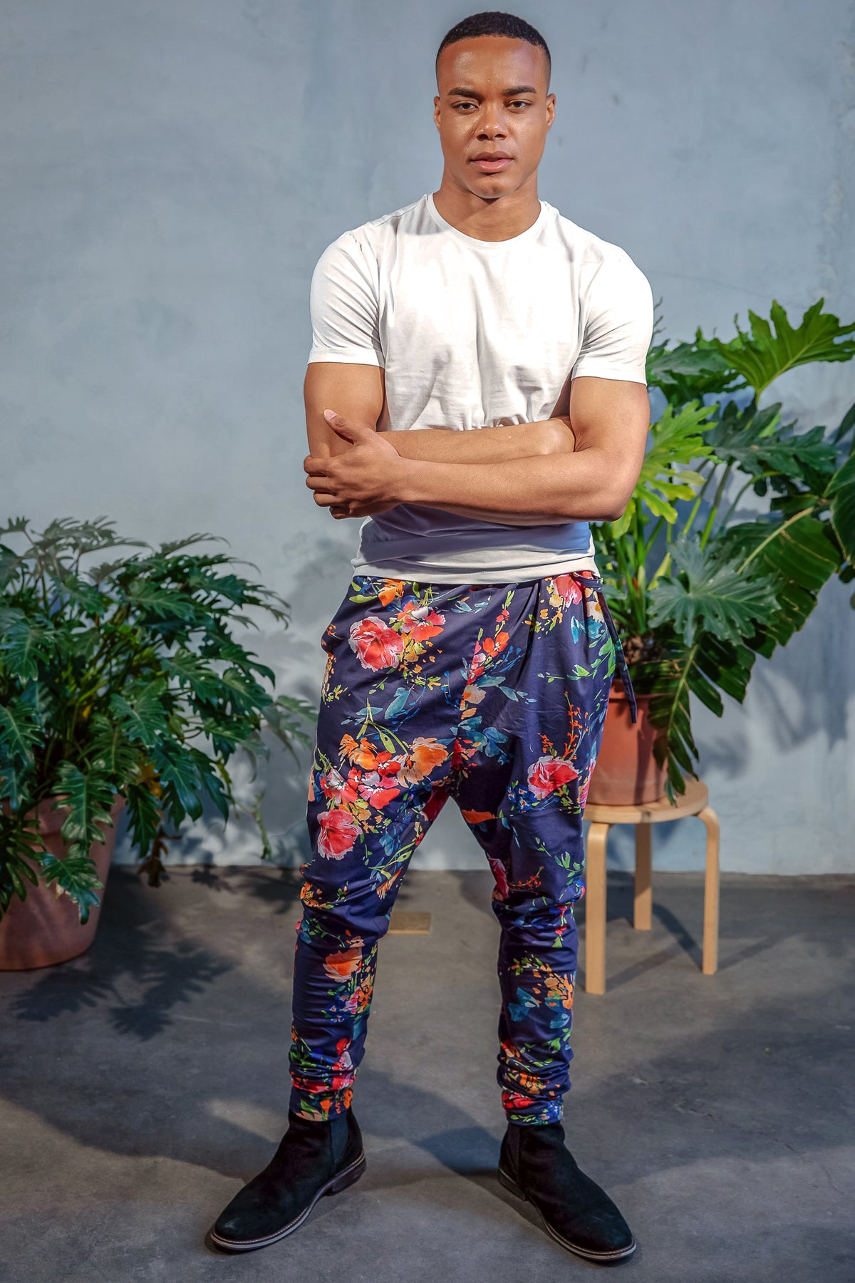 JEEVAN Tropical Floral Pant - Front View - Harleen Kaur Menswear - Sample Sale